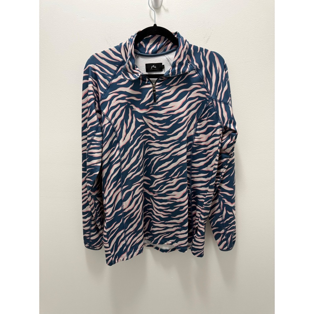 Rusty Womens Zebra Print Quarter Zip Fleece Pullover Teal Pink Size L